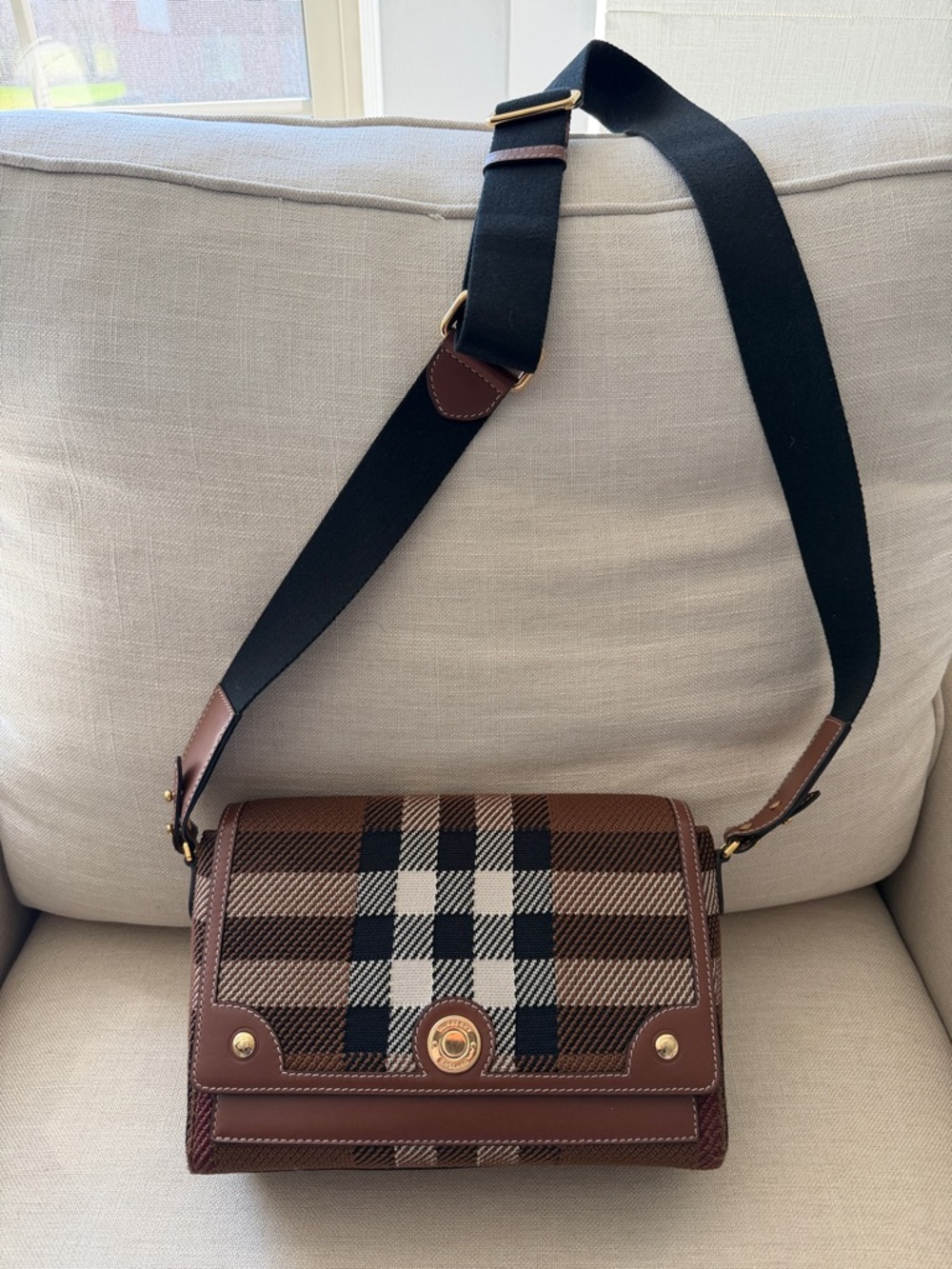 Burberry Checked Brown Crossbody Shoulder Bag with Black Strap